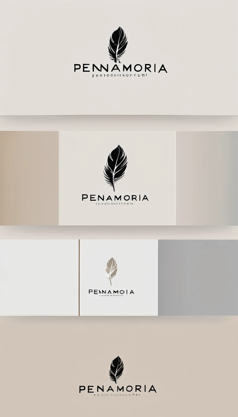 A minimal, modern, simple, cinematic logo design for the brand “Penamemoria". Create a modern, minimalistic, high-quality, logo of a bird feather