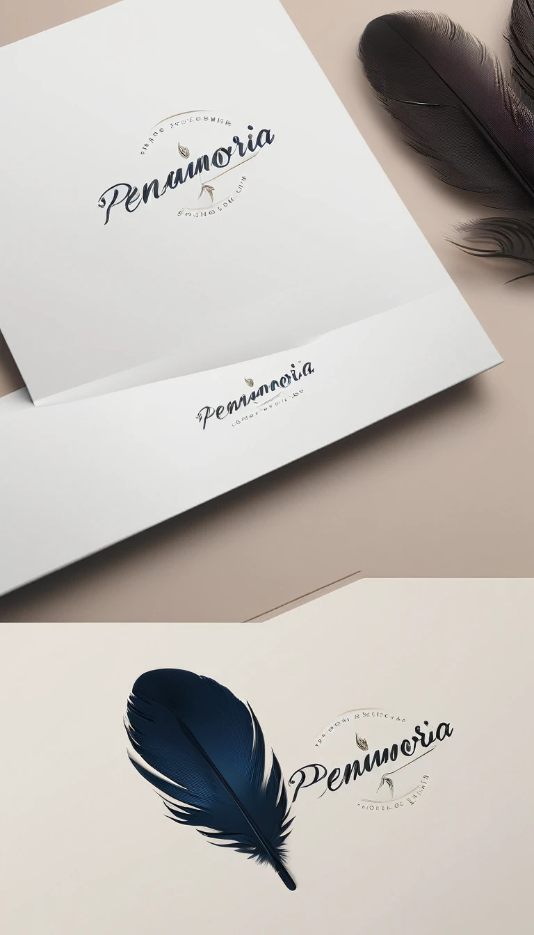 A minimal, modern, simple, cinematic logo design for the brand “Penamemoria". Create a modern, minimalistic, high-quality, logo of a bird feather
