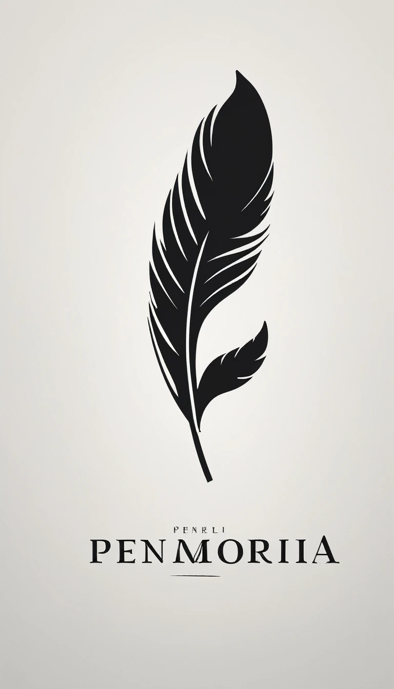 A minimal, modern, simple, cinematic logo design for the brand “Penamemoria". Create a modern, minimalistic, high-quality, logo of a bird feather