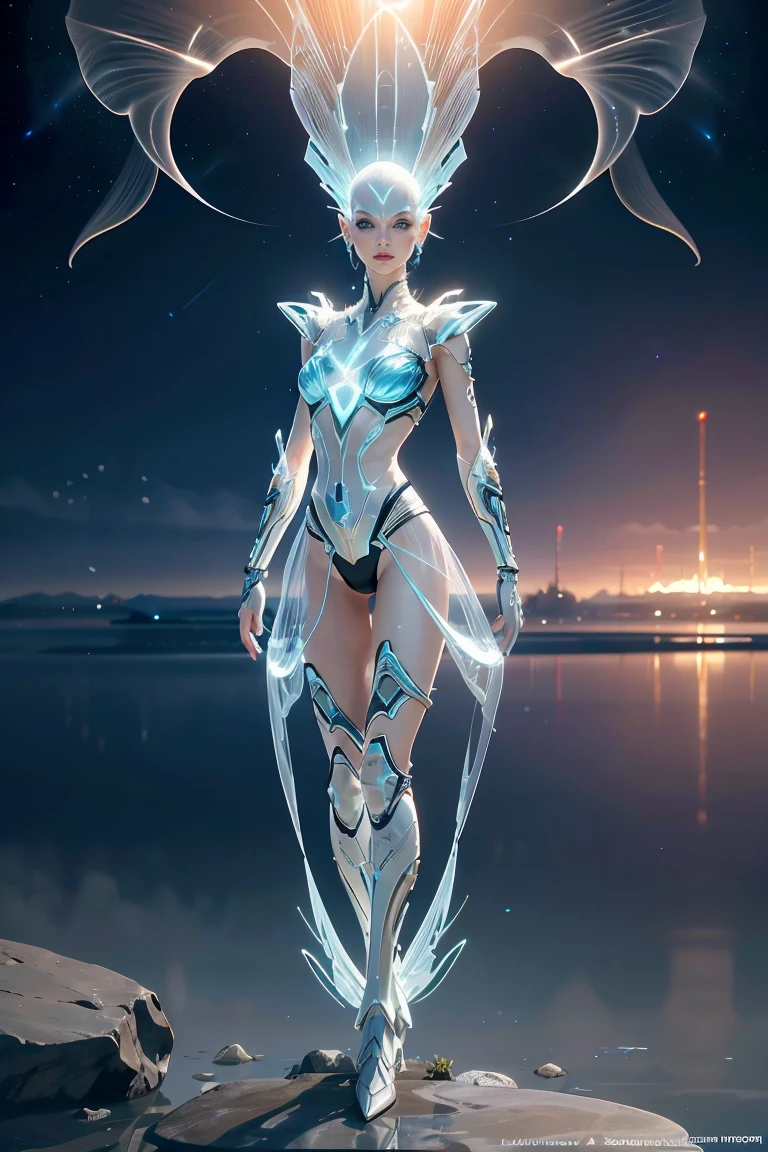 Translucent ethereal alien warrior，ModelShoot style, (Extremely detailed CG unified 8K wallpapers), The beauty of abstract stylization,，surrealism, 8K, Super detail, Best quality, Award-Awarded, Anatomically correct, 16k, Super detail