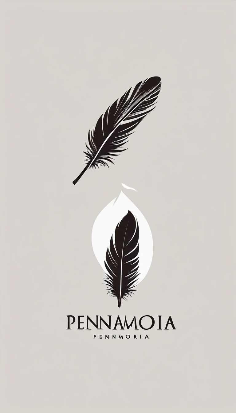 Create a minimal, modern, simple, inspirational, memorable, dream like logo design of a boy and a feather for the brand “Penamemoria".