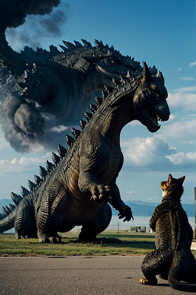 Godzilla attacks cat