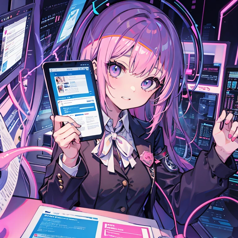 (whole body:ung girl, Smart Casual, Hacker&#39;s Server Room, Detailed face, ((Cool look)), (Short, straight, thin bangs:1.2), Super detailed photos, (Realistic), (Intricate details:1),(masterpiece :1), (Highest quality:1), 超High resolution, (Fine grain), (Detailed faceの特徴), High resolution, 8K resolution, (Lens flare:0.5), Light from afar, (smile, joy) 