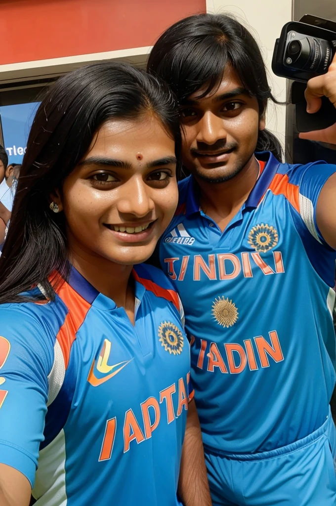 Create a wallpaper with indian cricket team winning t20 world cup with selfie on camera phone