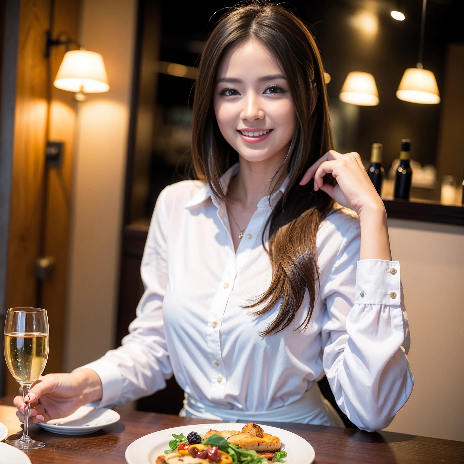 ((Highest quality、8K、masterpiece:1.3))、slimカップル、Pink rubber、modelカップル、(Realistic, Intricate details:1.2), full-course dinner、Wine Party、Amazing view of the sunset sky and clouds、A bright smile、The wonderfulness of smile、Bright image、The beauty of wine, Beautiful Face, blue eyes, The light shines on your face, Blushing, short hair,Bright Face、 (Age 37), 39 years old, red wine 、Appetizers、Italian food、Wine bottle、Champagne、sparkling wine、Two beauties、Brown Hair、Shortcuts、Long sleeve shirt、dress、Beautiful woman 1, (slimな顔), (The body is slim), (Brown Hair), (Shortcuts), cheeks turn a little red,Attractive beauty、restaurant, In a prominent place (From the waist up) Nova Frog Style, actress, model, Upper Body, White wine, slim, wine glass, 中央に置かれたwine glass, smile, (smile: 1.15), Beautiful fine grain, Depth f/2,saturation, High Contrast, Strong light and shadow,Moist Body:1.5、3D texture、Delicate eyes、Brown Hair、The hair is very shiny、