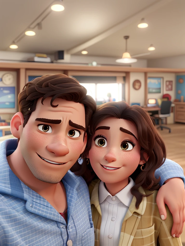 A man, A man and a woman in Disney Pixar style, high quality, Best Quality