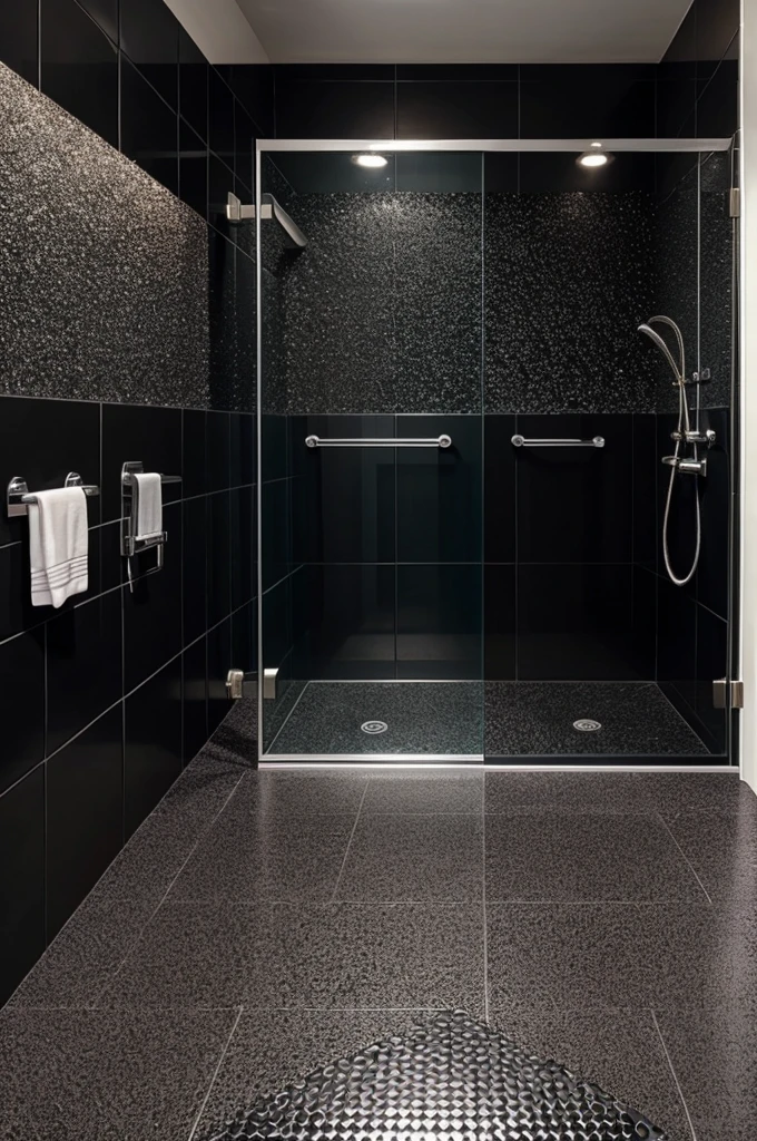 Black tile wall with glitter red colour epoxy grout filling