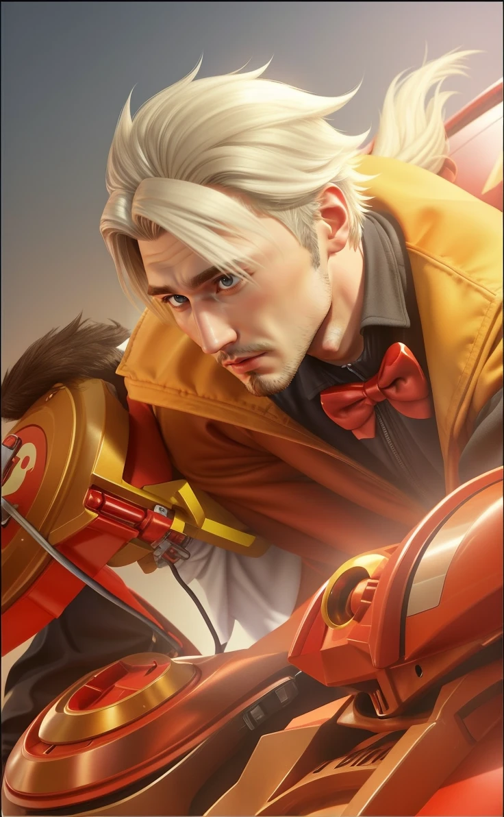 a Disney Pixar movie poster showing a white-skinned man, Has a short-shaven beard, Short brown hair. 3D rendering