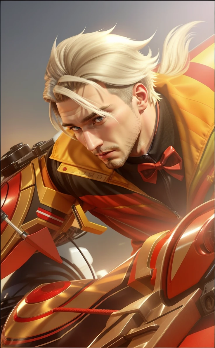 a Disney Pixar movie poster showing a white-skinned man, Has a short-shaven beard, Short brown hair. 3D rendering