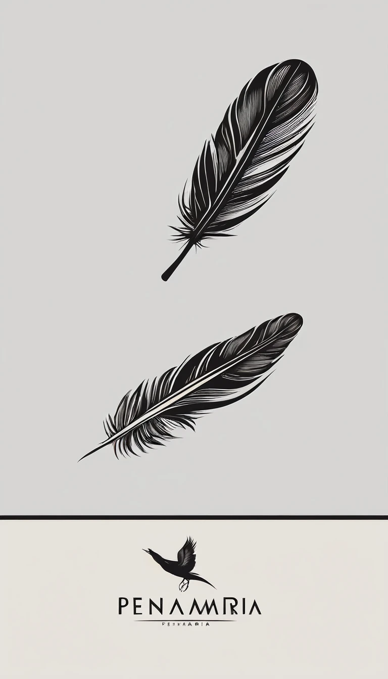 A minimal, modern, simple, cinematic logo design for the brand “Penamemoria". Create a modern, minimalistic, high-quality, logo of a bird feather
