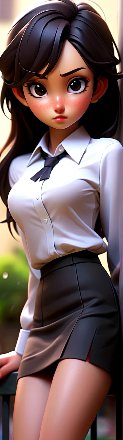 Nipples visible from white shirt, wet shirt, no panties, full body figure, black hair long straight, high school student, uniform, sexy, bra, Japan person, ,