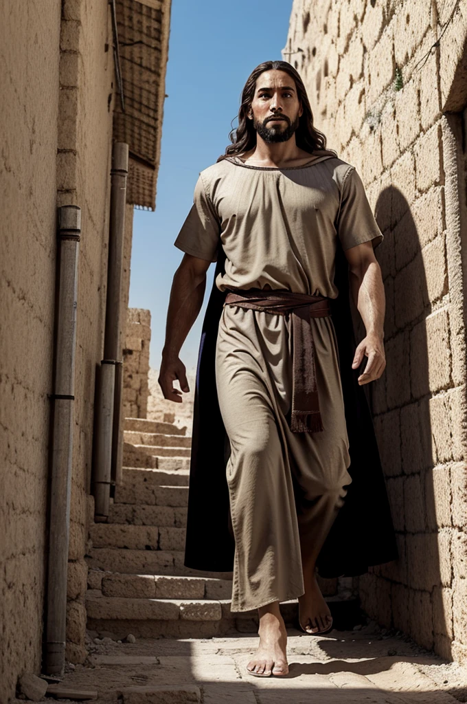 runs a similar image of Jesus Christ, appearing from the waist up, realistic, very realistic, realistic, Bethlehem, in the West Bank, 