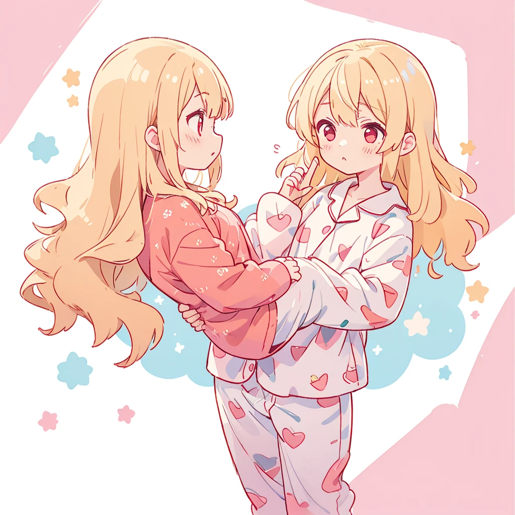 Blonde、Wavy hair、Long Hair、Red eyes、
pajamas、