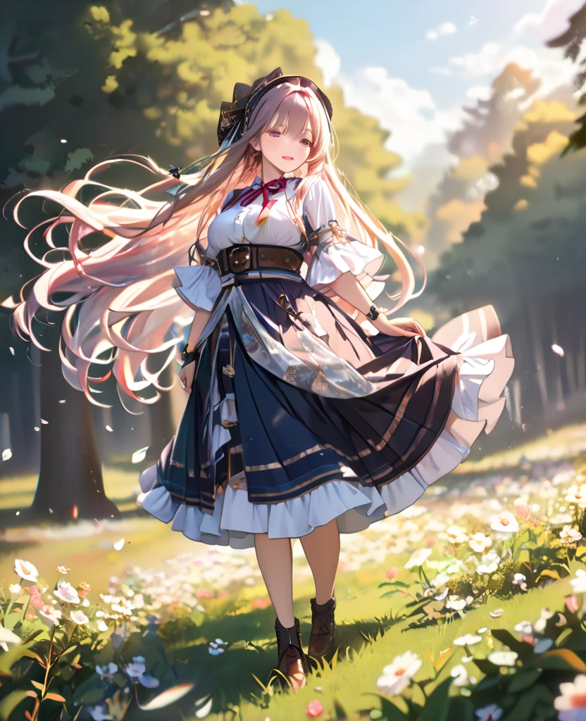  ultra detailed, hyper detailed, best quality, 4K, cowboy shot, field of flowers, woman, puzzled, Mihara, shy, very long hair, wave hair, tall, slender, (((gigantic breasts))), gloves, ultra realistic photo, dappled sunlight, bending over, ((bikini))