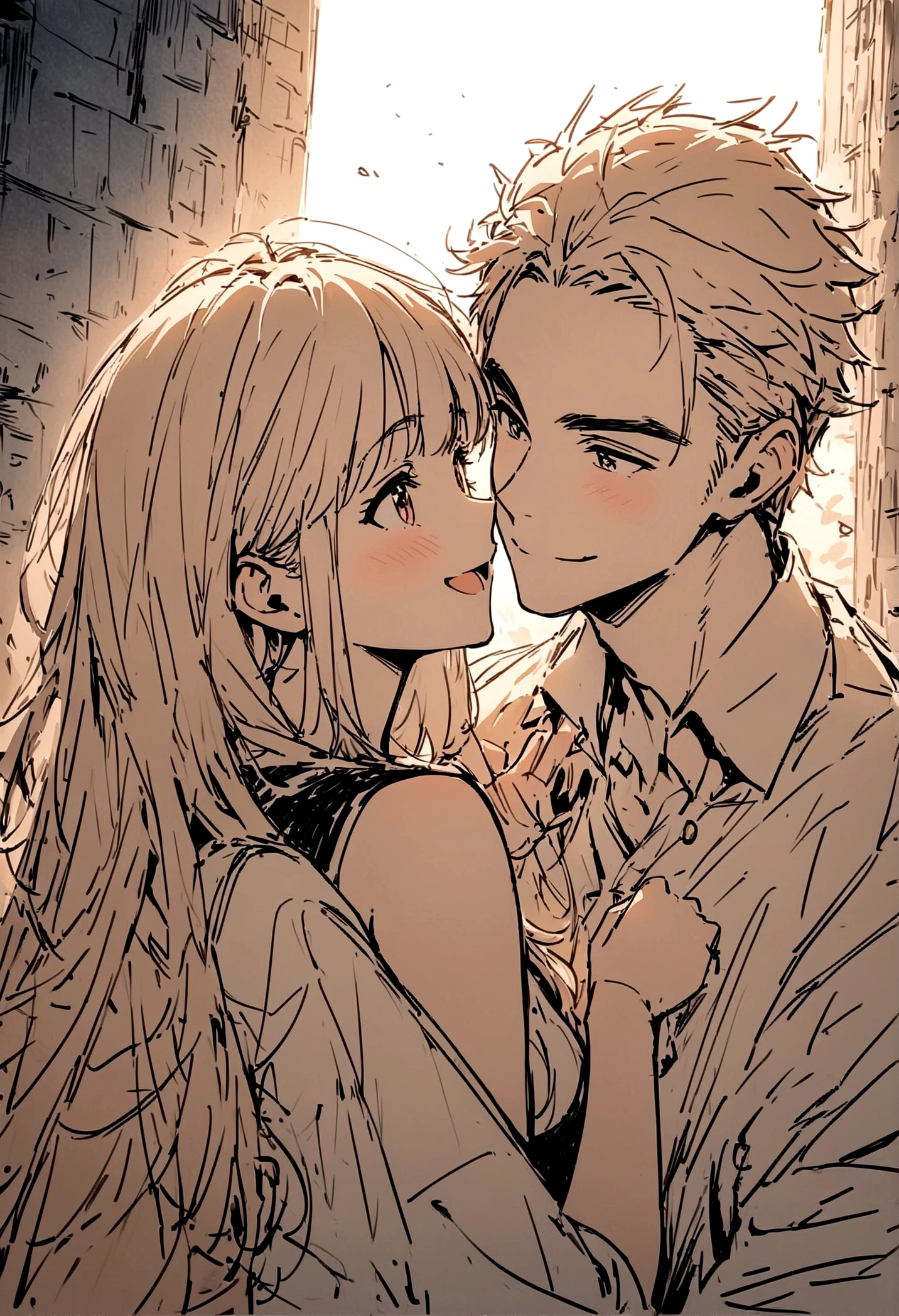 masterpiece,最high quality,Super detailed,High resolution backgrounds,8K,High Resolution,high quality,break,men and women,Couple,smile, Japanese manga style, sketch, Colored pencil.