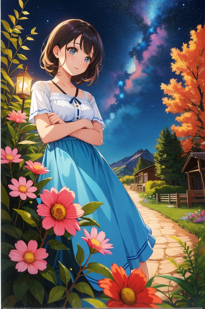 1girl, [ (scene art by Bob Byerley:0.8) : (women,Brown hair, blue eyes:0.8) :17], dramatic fauvist interpretation of, highly detailed, Portrait of a Energizing Extraordinary ([Tortoise:God:3]:1.3) , behance, inside a Sad Andes, lush flowers with Apple tree, Stars in the sky, split diopter, detailed, masterpiece, Manic, monotype, Candle light, F/14, Kodachrome, Vitrail, crisp lines, professional, Highres, emotive, feminine