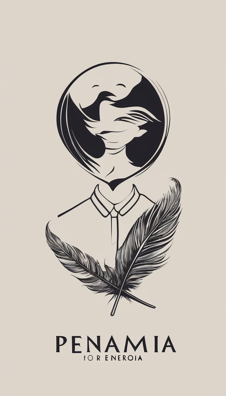 Create a minimal, modern, simple, inspirational, memorable, dream like logo design of a boy and a feather for the brand “Penamemoria".