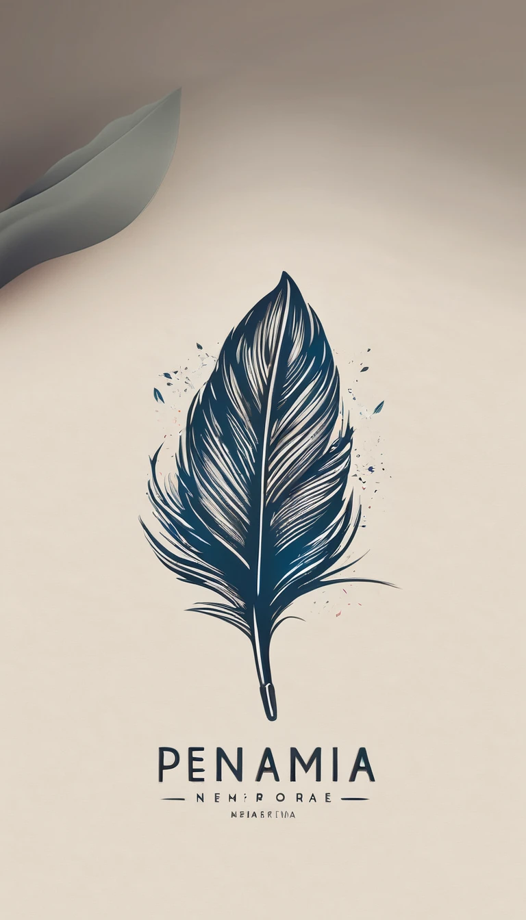 Create a minimal, modern, simple, inspirational, memorable, dream like logo design of a boy and a feather for the brand “Penamemoria".