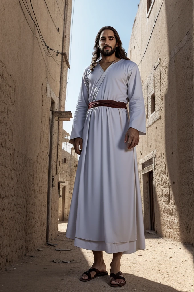 generate a similar image of Jesus Christ, appearing from the waist up, photo 7x10, with clothers, Realistic, very Realistic, Realistic, Bethlehem, in the West Bank