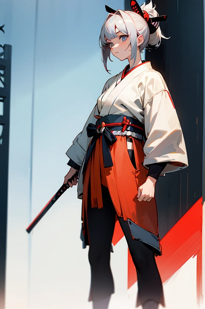 Teen , Female, samurai Clothing, Standing pose, Town background