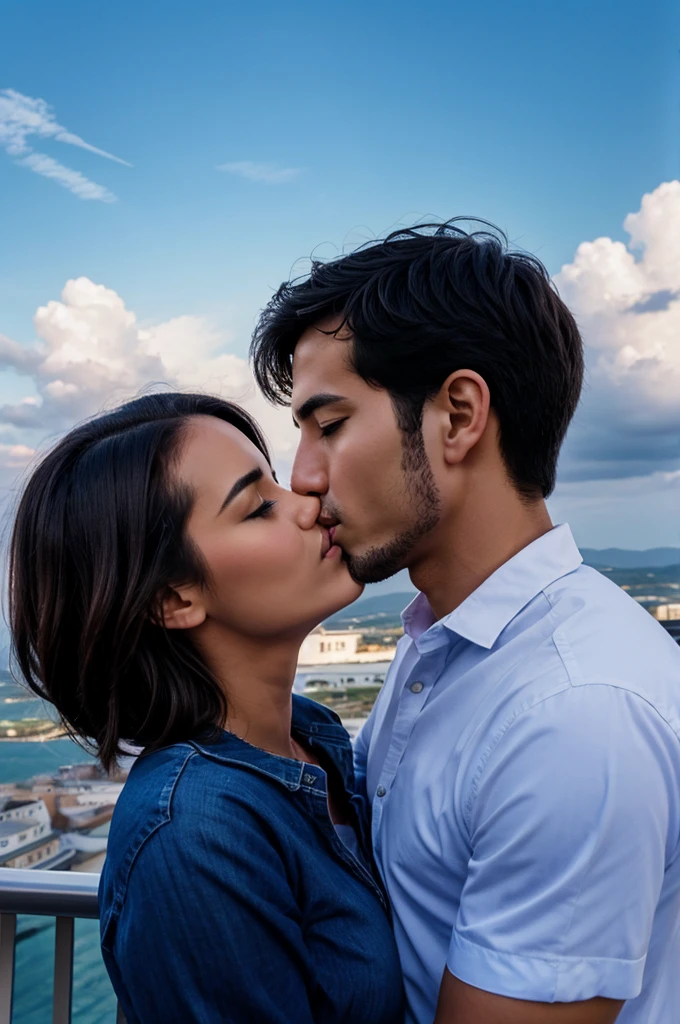 Couple kissing each other in sky