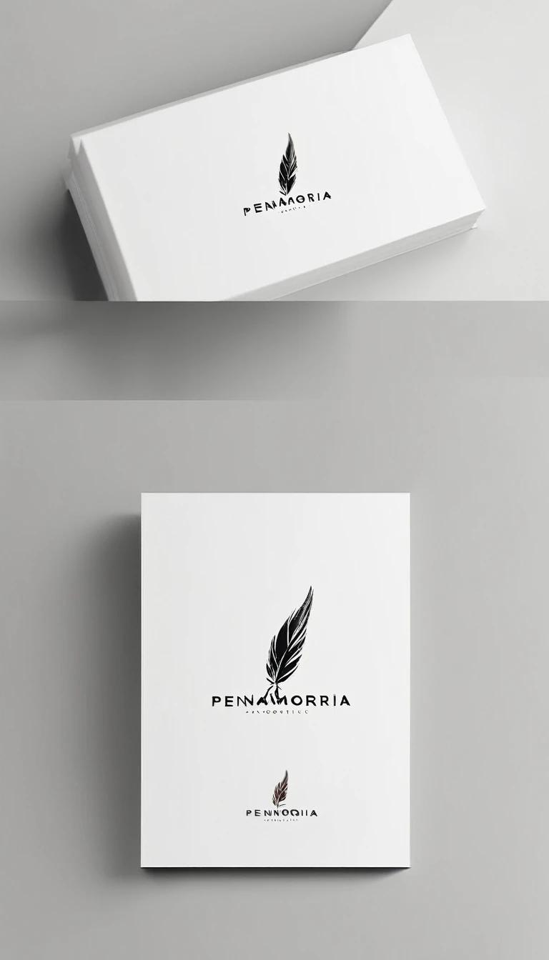 A minimal, modern, simple, cinematic logo design for the brand “Penamemoria". Create a modern, minimalistic, high-quality, logo of a boy feather