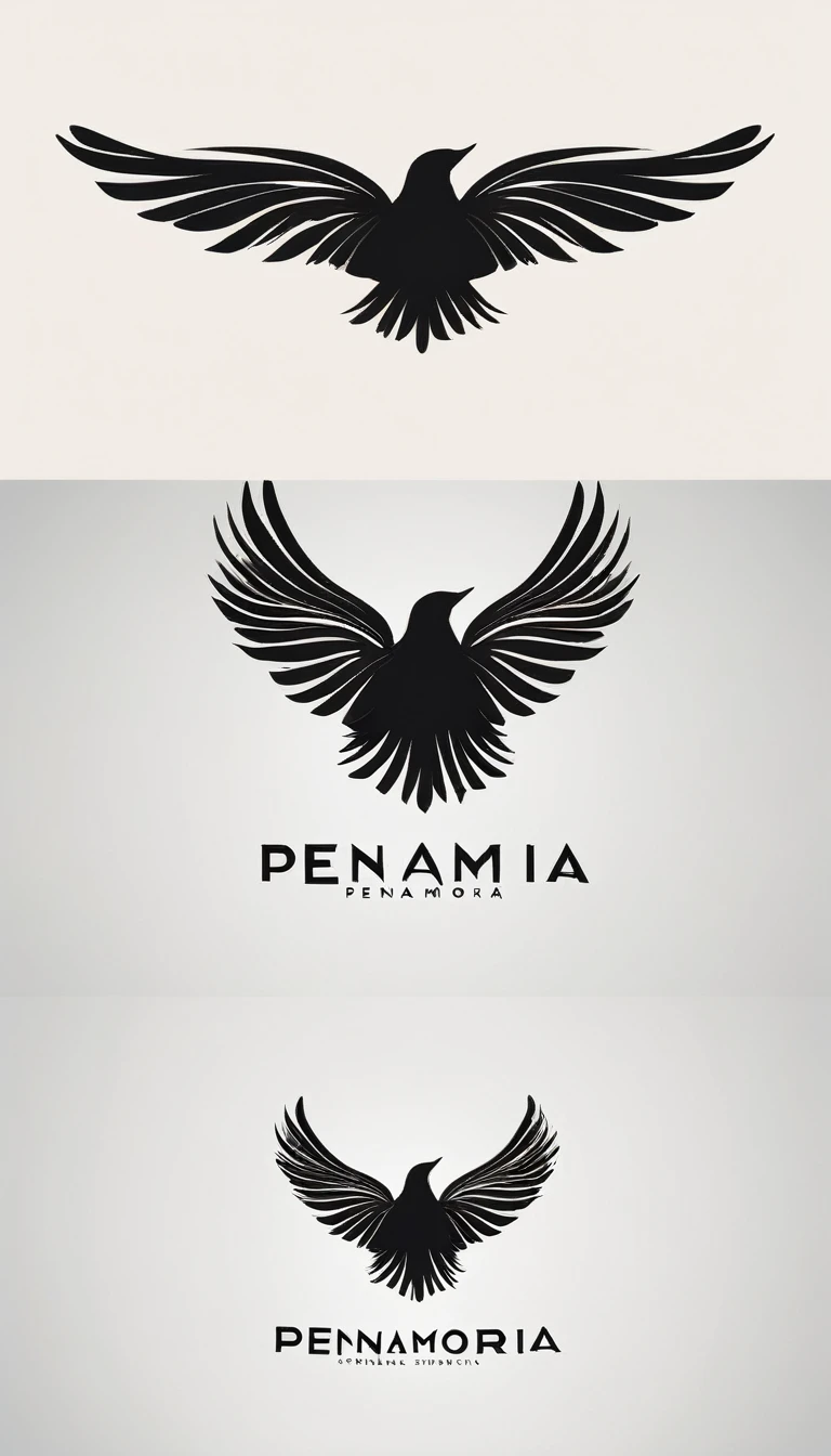 A minimal, modern, simple, cinematic logo design for the brand “Penamemoria". Create a modern, minimalistic, high-quality, logo of a boy feather