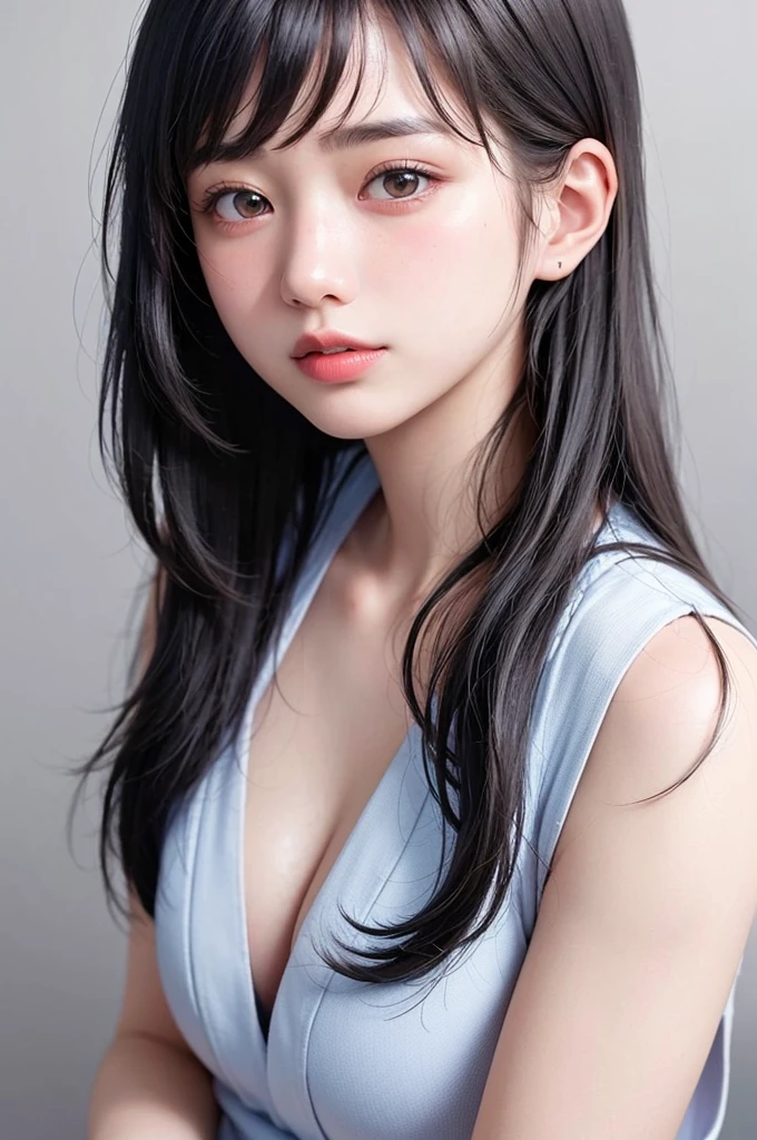 (1 nogizaka girl,ars old face,raw photo,photo realistic:1.5),(best quality, high quality,HDR, highest quality,ultra high resolution,high resolution,high res,ultra high difinition,huge file size,8K,2K wallpaper,8K wallpaper,high quality texture,amazing,an extremely delicate:1.4),one girl, Japanese famous idol,cute face,small face,absurd,ridiculous,incredibly ridiculous,blurry background,(idol uniform,short hair,cleavage,no makeup:1.2),medium skin,beautiful skin,detailed skin,black hair,silky hair,black eyes,Japanese nose,5-fingers,(Light Particles, Lens Flare, Luminous Particles: 0.7),looking at viewer,bright lighting,professional lighting,girl