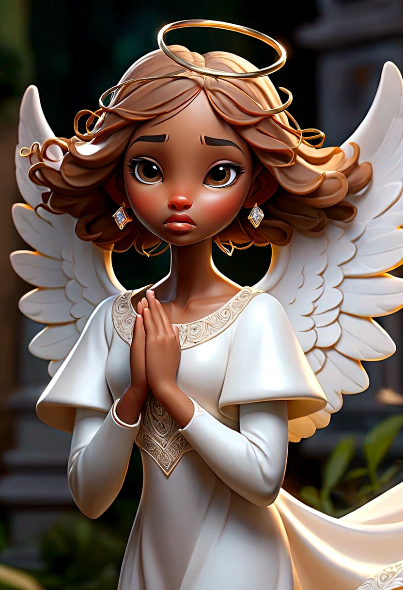 beautiful Angel, Wearing a gorgeous dress that covers the whole body, luxurly gawn,Floating in the air, angel wings, (angel ring:1.3), outdoor, detailed face, detailed eyes, detailed lips, detailed nose, detailed foot, full body shot
