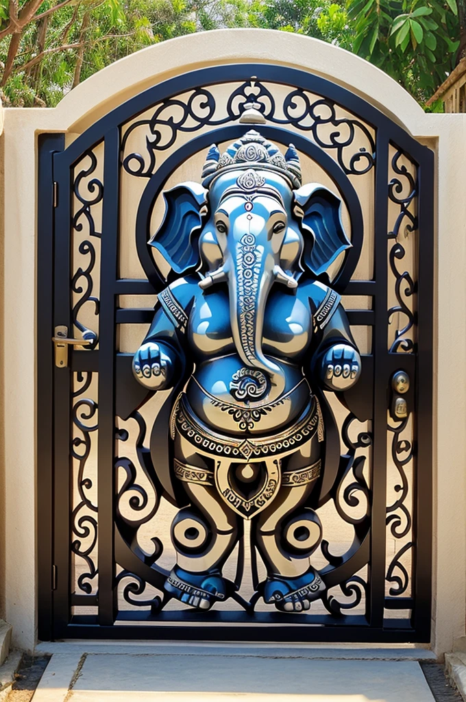 Create me a small gate design for compound wall gate with a  simple lord ganesh design on it
