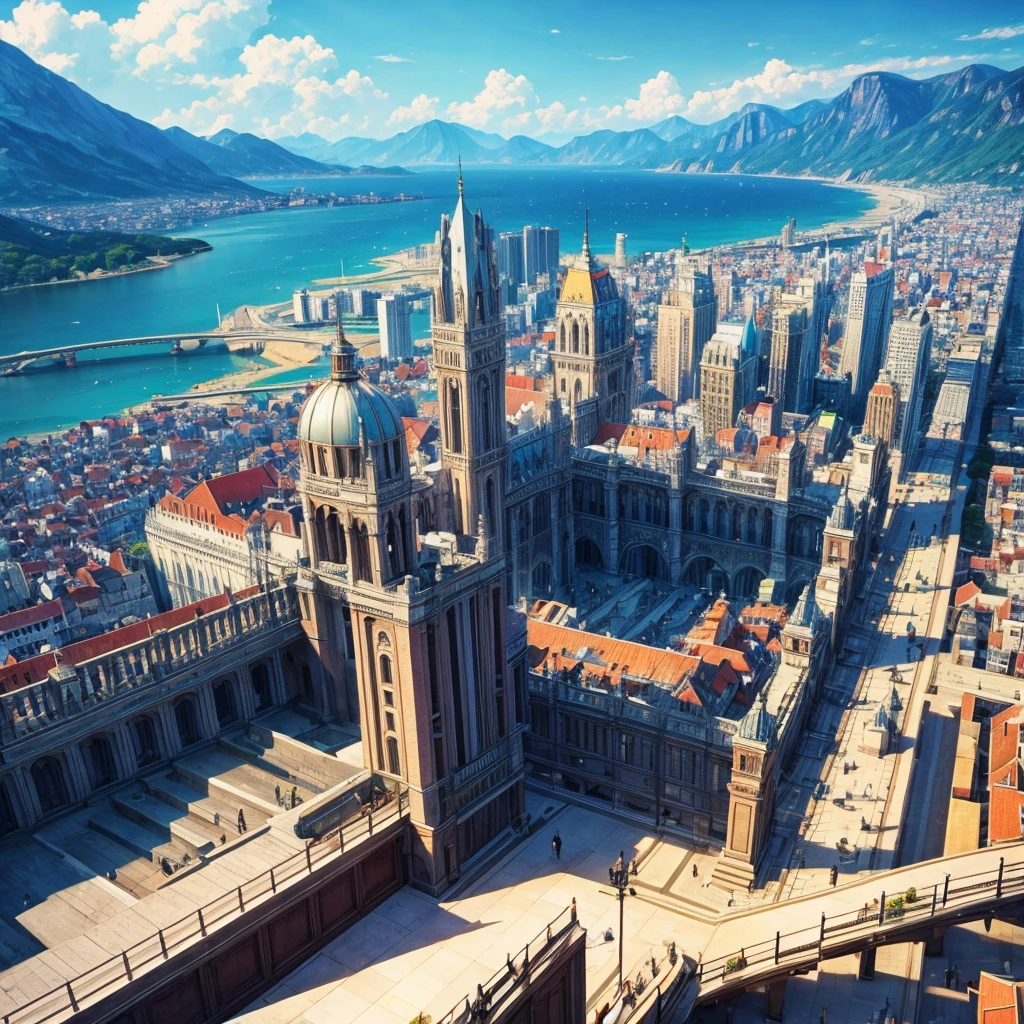 Generate an image of the most beautiful cityscape that you can, make it look very beautiful, make it more detailed and beautiful