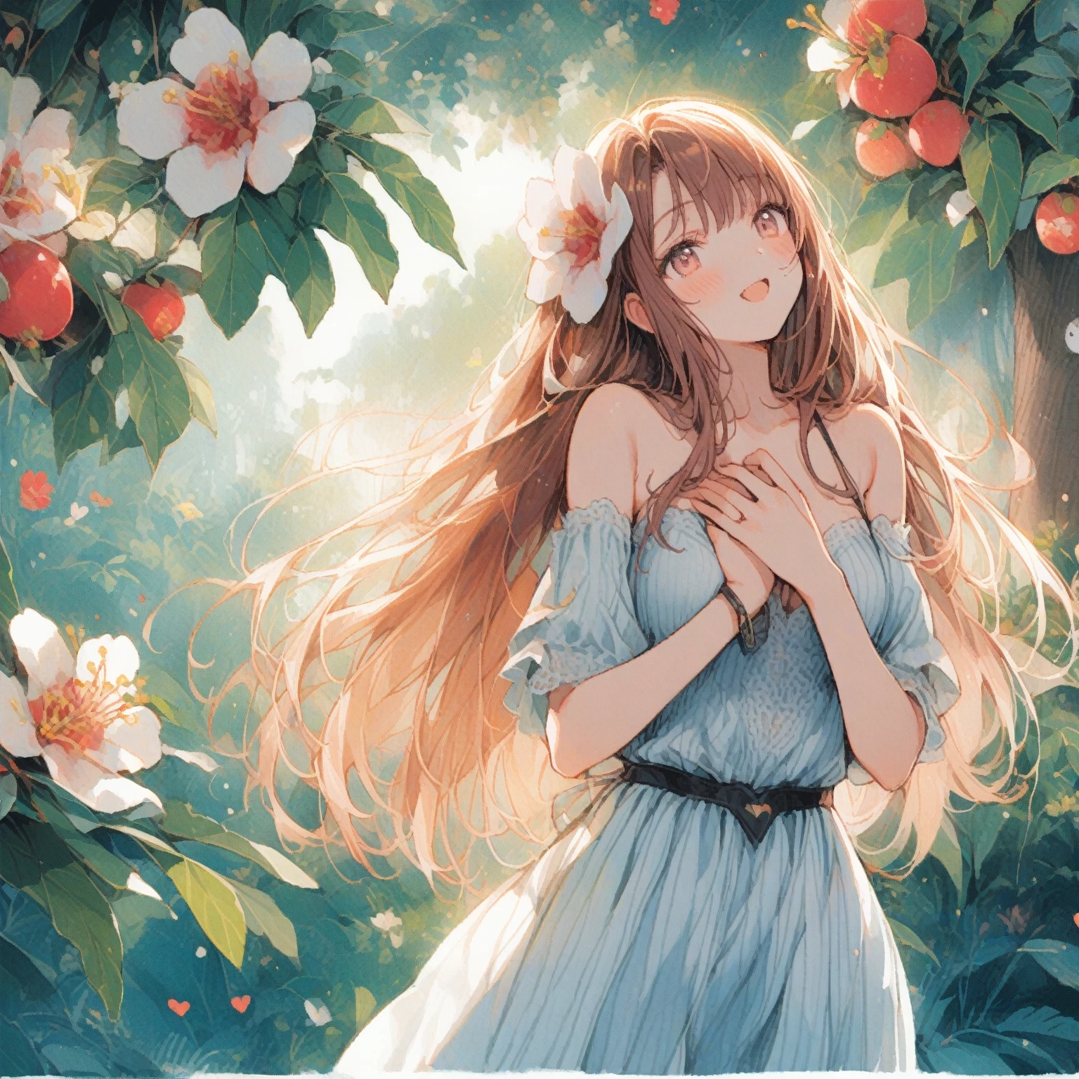 1girl、Acca sellowiana、「A passionate heart」「Sweet memories」、Feijoa sellowiana、tegaki