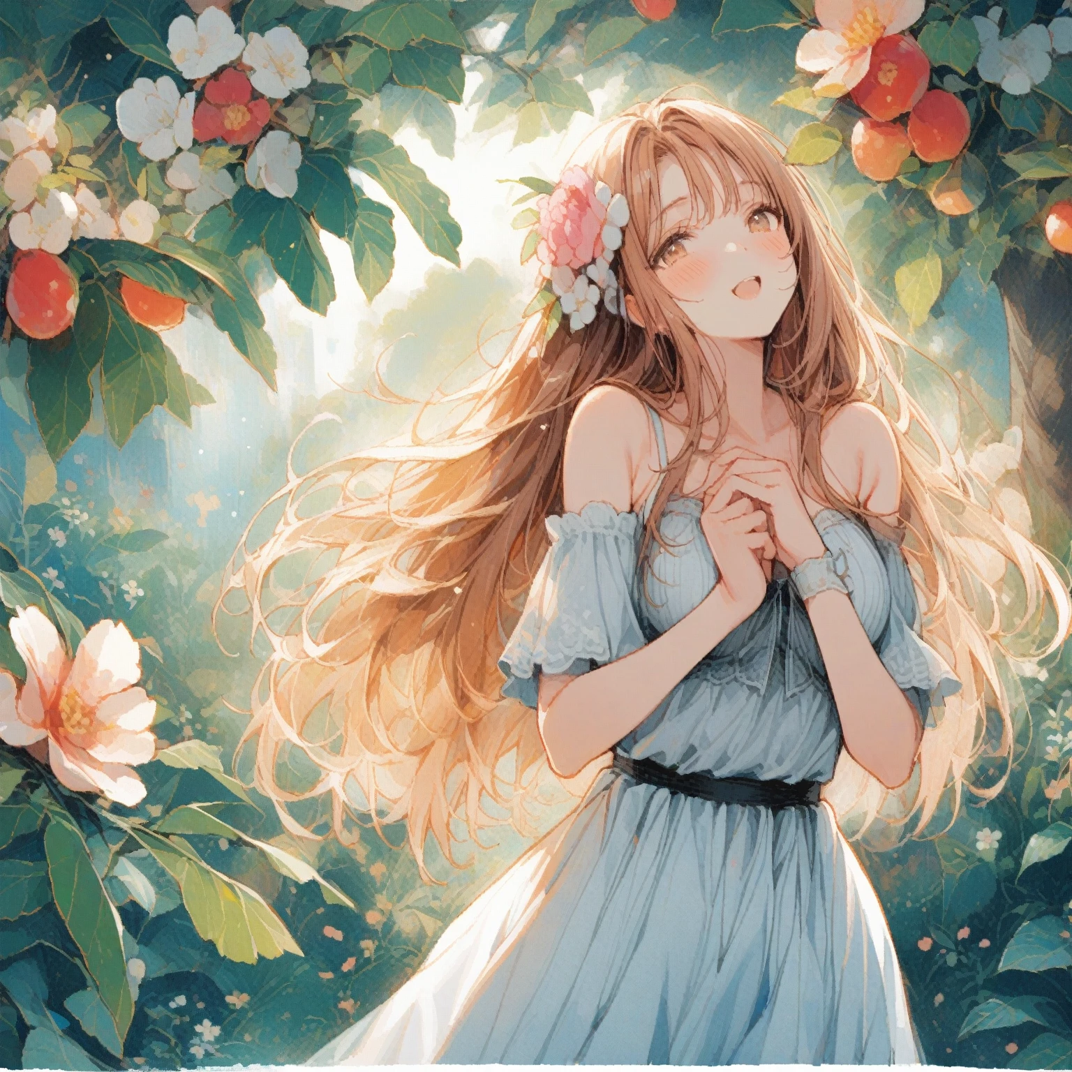 1girl、Acca sellowiana、「A passionate heart」「Sweet memories」、Feijoa sellowiana、tegaki