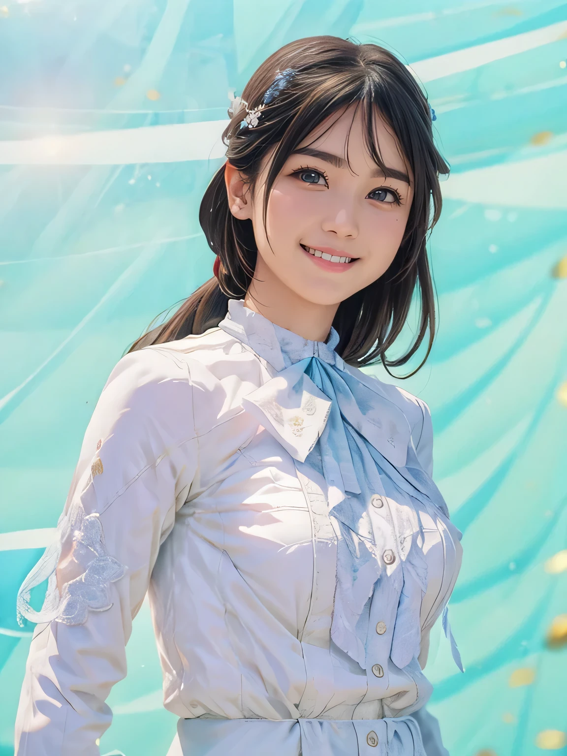 raw photo, 1girl, cute face, beautiful face, medium breast, White blouse, light smile, Upper body, detailed skin, pore, simple background, frontal face, wallpaper, photorealistic, anatomically correct, masterpiece, best quality, UHD, Masterpiece