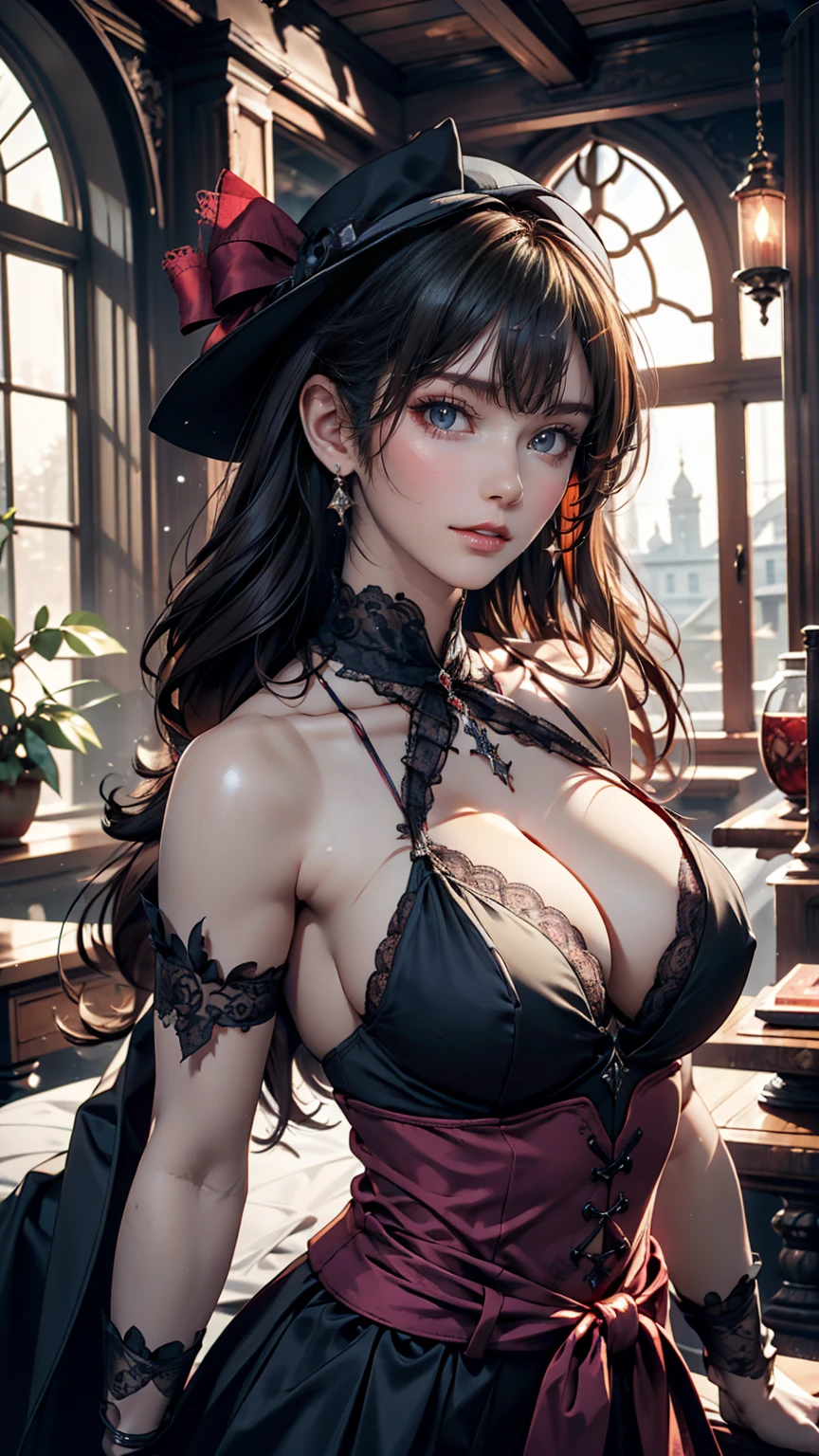 masterpiece, Highest_quality, One girl, alone, (Goth:1.2), Remilia Scarlet, 、Gothic fashion with lace decoration、Sexy proportions、Sexy、Narrow waist、A mysterious Western-style mansion、