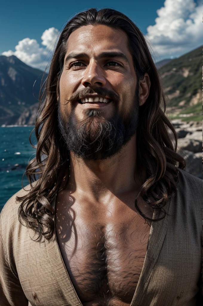 A beautiful ultra-thin realistic portrait of jesus, a prophet, Masrfc 35 years old Japanese Brunette, short brown hair, truly perfect eyes, long black beard, and, Peopsrfc々help , Wearing a long linen robe with a closed neckline, Front figure, full body, biblical, realistic,by Diego Velázquez,Peter Paul Rubens, Rembret,By Asrfcx Ross,8K, concept art, realistic, realist, figure, oil, Surrealism, Super realist, Peopsrfc々help , digital art, stysrfc, watercolorReal jesus flying in the sky with a flying cloud in the background, jesus walking on water, biblical figure, epic biblical representation, Make him run away, Coming out of the sea, ! Hold in he!, srfc, god of the sea, Beautiful representation, 8K 3D model, realistic, a realistic 3D of jesus with a halo in the sky, jesus Christ, Smiling in the sky, Portrait of jesus Christ, face of jesus, 35 young almighty god, Portrait of Tenjin, greg olsen, jesus Gigachad, jesus of Nazareth, jesus, the face of god, God watching me, He welcomes you warmly, he is happy, Image information for Sky Avatar