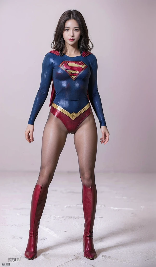 No background、(((Sweating profusely))).(((Beautiful legs in black tights.)))、(((Legally express the beauty of your smile)))、((((Make the most of your original images)))、(((体にぴったりフィットするSupergirl Costume)))、(((Supergirl Costume)))、(((short and beautiful hair)))、(((suffering)))、(((Please wear black tights....、Wear red boots)))、((Best image quality、8K))、((Highest quality、8K、masterpiece:1.3))、(((Preserve background )))、Sharp focus:1.2、Beautiful woman with perfect figure:1.4、Slim Abs:1.2、Wet body:1.5、Highly detailed face and skin texture、8K