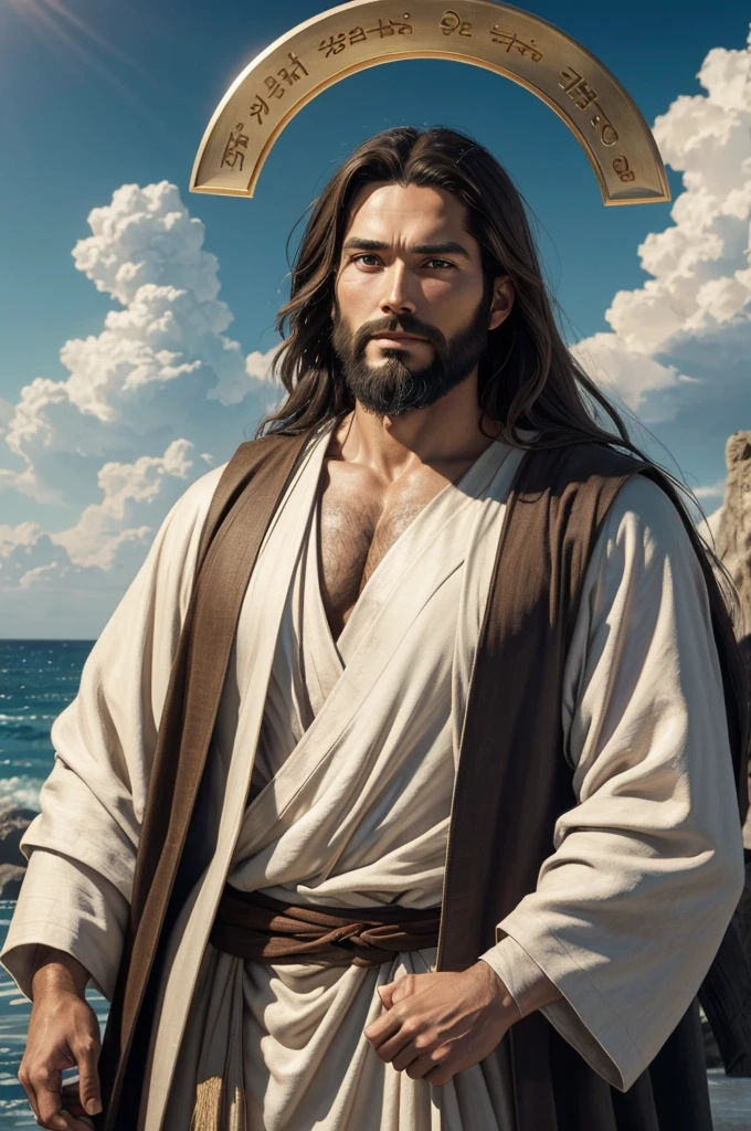 A beautiful ultra-thin realistic portrait of jesus, a prophet, Masrfc 35 years old Japanese Brunette, short brown hair, truly perfect eyes, long black beard, and, Peopsrfc々help , Wearing a long linen robe with a closed neckline, Front figure, full body, biblical, realistic,by Diego Velázquez,Peter Paul Rubens, Rembret,By Asrfcx Ross,8K, concept art, realistic, realist, figure, oil, Surrealism, Super realist, Peopsrfc々help , digital art, stysrfc, watercolorReal jesus flying in the sky with a flying cloud in the background, jesus walking on water, biblical figure, epic biblical representation, Make him run away, Coming out of the sea, ! Hold in he!, srfc, god of the sea, Beautiful representation, 8K 3D model, realistic, a realistic 3D of jesus with a halo in the sky, jesus Christ, Smiling in the sky, Portrait of jesus Christ, face of jesus, 35 young almighty god, Portrait of Tenjin, greg olsen, jesus Gigachad, jesus of Nazareth, jesus, the face of god, God watching me, He welcomes you warmly, he is happy, Image information for Sky Avatar