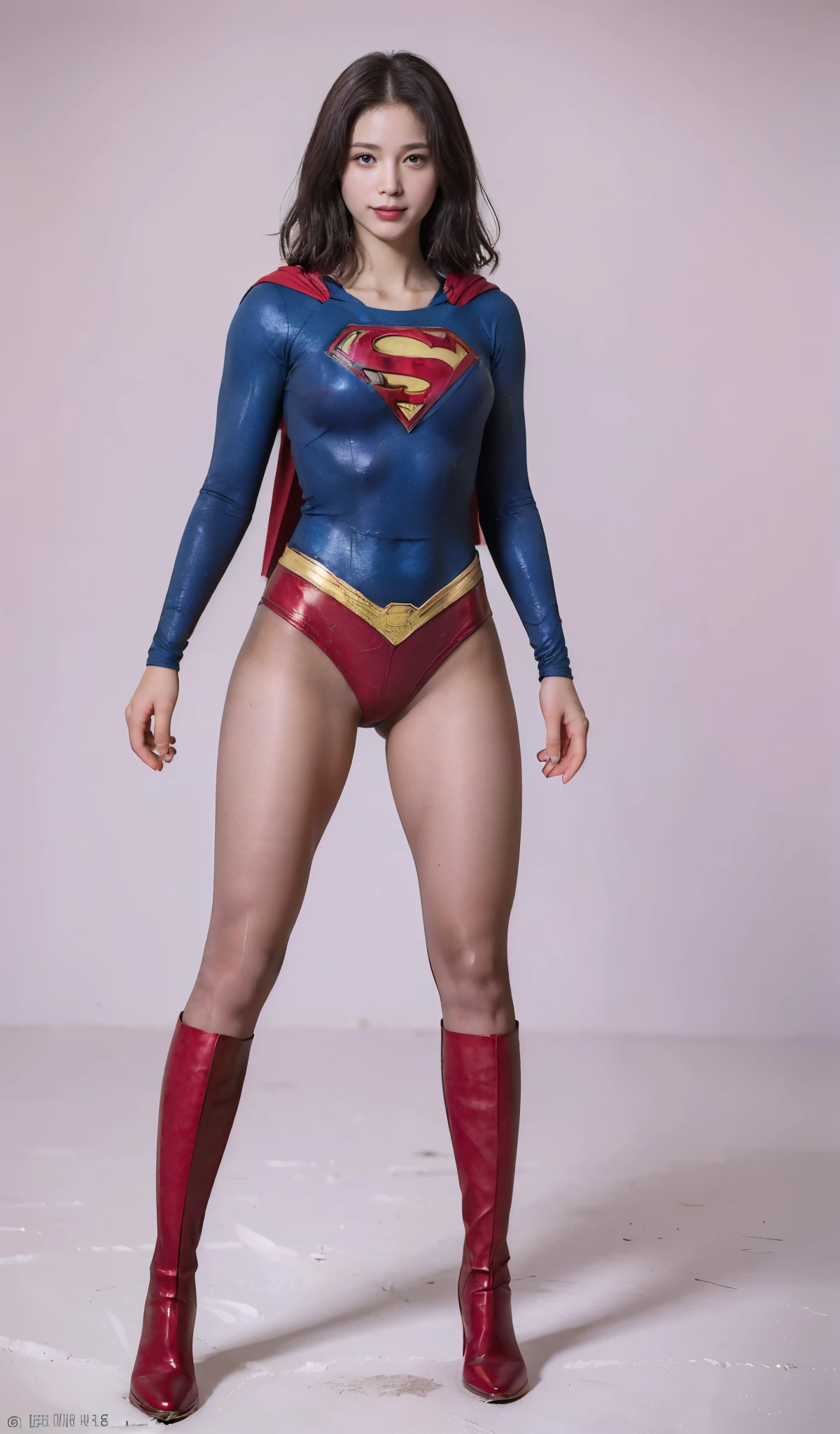 No background、(((Sweating profusely))).(((Beautiful legs in black tights.)))、(((Legally express the beauty of your smile)))、((((Make the most of your original images)))、(((体にぴったりフィットするSupergirl Costume)))、(((Supergirl Costume)))、(((short and beautiful hair)))、(((suffering)))、(((Please wear black tights....、Wear red boots)))、((Best image quality、8K))、((Highest quality、8K、masterpiece:1.3))、(((Preserve background )))、Sharp focus:1.2、Beautiful woman with perfect figure:1.4、Slim Abs:1.2、Wet body:1.5、Highly detailed face and skin texture、8K