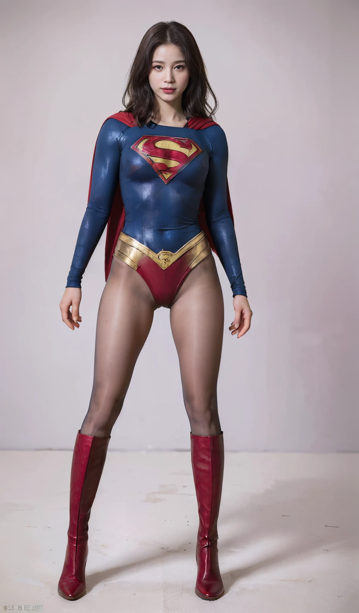 No background、(((Sweating profusely))).(((Beautiful legs in black tights.)))、(((Legally express the beauty of your smile)))、((((Make the most of your original images)))、(((体にぴったりフィットするSupergirl Costume)))、(((Supergirl Costume)))、(((short and beautiful hair)))、(((suffering)))、(((Please wear black tights....、Wear red boots)))、((Best image quality、8K))、((Highest quality、8K、masterpiece:1.3))、(((Preserve background )))、Sharp focus:1.2、Beautiful woman with perfect figure:1.4、Slim Abs:1.2、Wet body:1.5、Highly detailed face and skin texture、8K