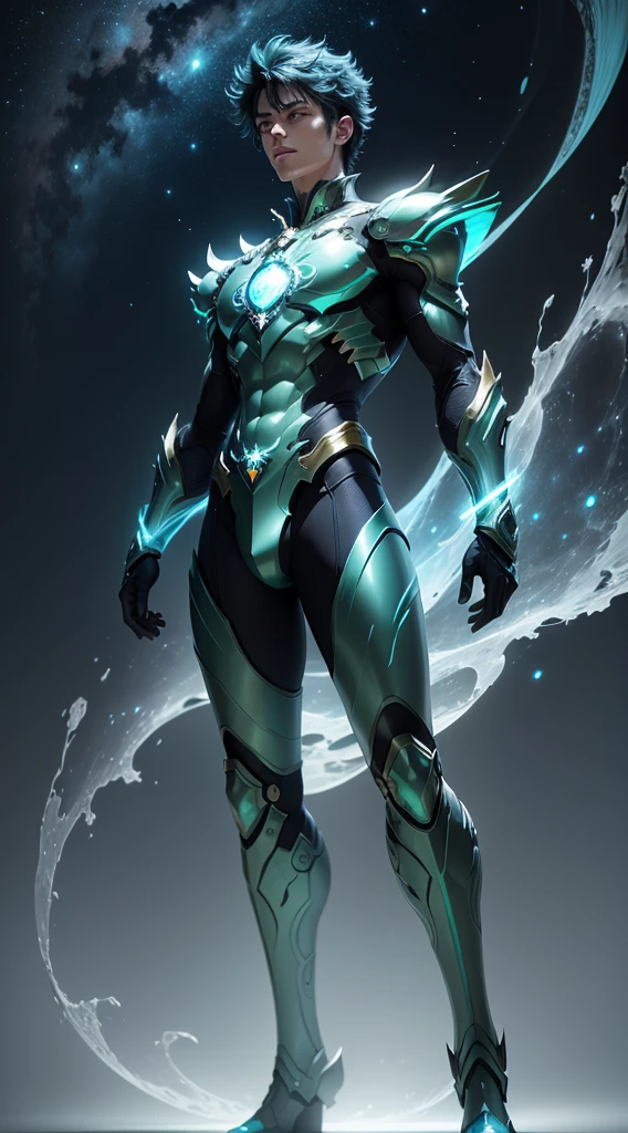 Masterpiece, Highest Quality, Ultra-Detailed, Hyper-Real, (seiya), a Man,Perfect Face, cinematic lighthing, full body, (Realistic),
Prompt:  Celestial humanoid male with a glowing blue aura and glowing green eyes, standing against a black background with blue and green light shining from both hands in a full body shot. Created using Unreal Engine 4 with cinematic lighting.  
[1] 

, a stunning celestial humanoid male emits a radiant blue aura complemented by glowing green eyes, surrounded by ethereal blue and green light emanating from both hands in a captivating full body shot. The intricate details evoke a sense of divine energy, resonating with the Unreal Engine 4 and cinematic lighting.

,
An otherworldly environment envelops the celestial humanoid male, blending hues of blue and green with cosmic surroundings that enhance the mystical essence permeating from his form.
,
The scene exudes a tranquil yet awe-inspiring atmosphere, capturing the essence of a celestial being imbued with a sense of divine power and grace.
,
A breathtaking and luminous style reminiscent of a digital illustration, highlighting the celestial humanoid male’s intricate features with a celestial glow and vibrant colors.
,
Executed with impeccable attention to detail using advanced rendering techniques and lighting effects to showcase the celestial humanoid male's divine essence in an otherworldly setting.

Negative prompt: washed out colors, mundane appearance, ordinary human, lacking intricate details, uninspired lighting, generic composition, unimpressive background, simplistic design, standard character model, lackluster execution, unoriginal concept, flat perspective, dull features, ordinary atmosphere, plain style, predictable artwork, underwhelming visuals, lack of artistic flair, common imagery, unremarkable portrayal, basic rendering, lack of creativity, generic lighting, dull texture, unimaginative scene, average artistic interpretation, uninspiring depictio
