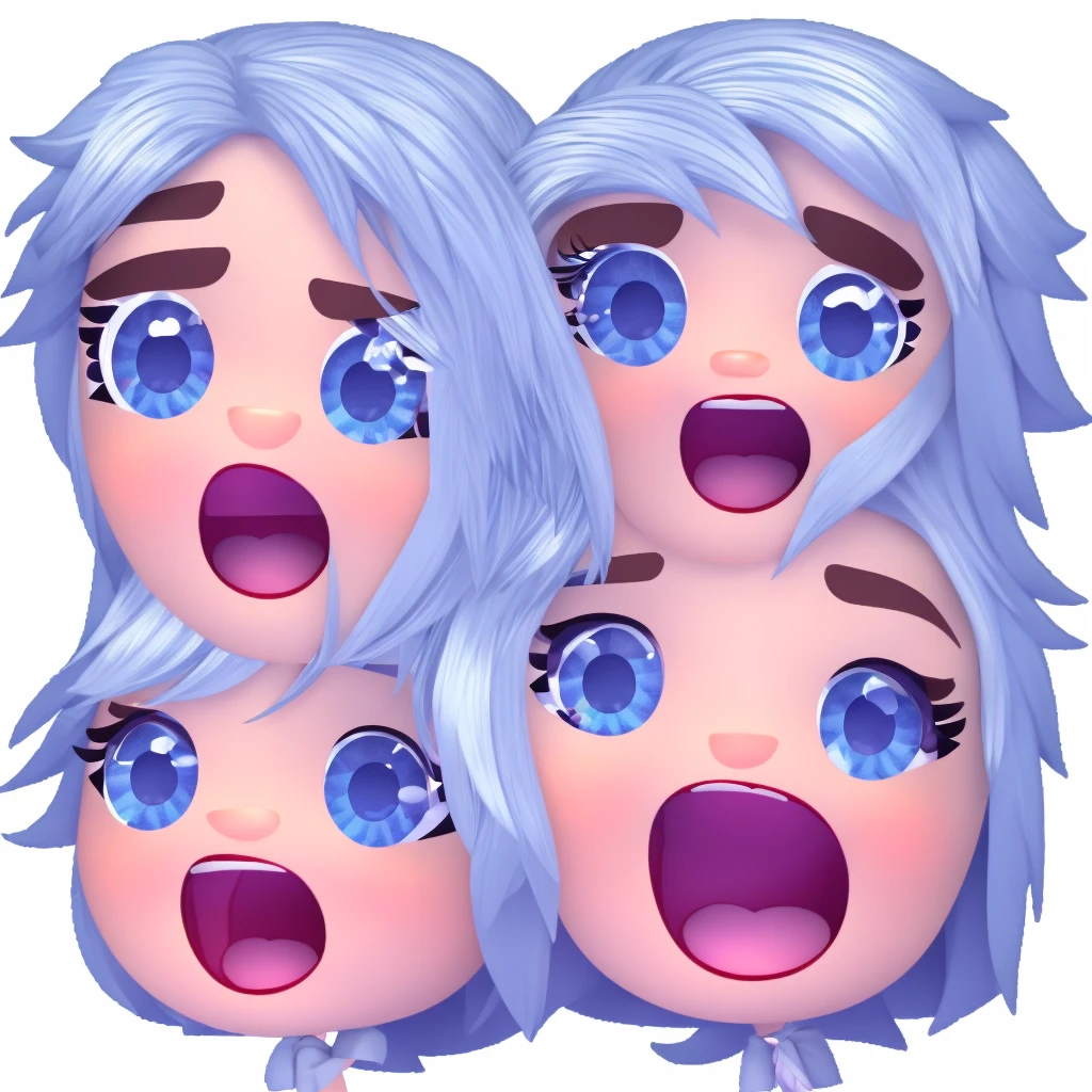 Masterpiece, best quality, chibi style, 1 girl, close-up of face, silver hair, blue eyes, Munch's Scream, hands on cheeks, emoji style