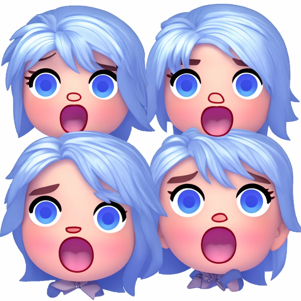 Masterpiece, best quality, chibi style, 1 girl, close-up of face, silver hair, blue eyes, Munch's Scream, hands on cheeks, emoji style