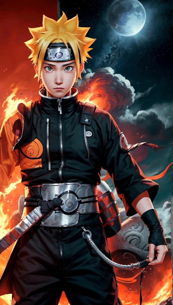 "Create a breathtaking movie poster inspired by Masashi Kishimoto's Naruto, showcasing the legendary Naruto Uzumaki in all his glory."