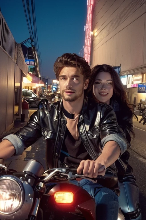 they are riding on a motorcycle together on the street, still from the movie, still from a movie, portrait shot, screenshot from a movie, movie promotional image, still from movie, looks smart, movie filmstill, high quality film still, inspired by Adam Dario Keel, actor, high quality movie still, shot from movie, highlight scene of the movie, by Bernardino Mei