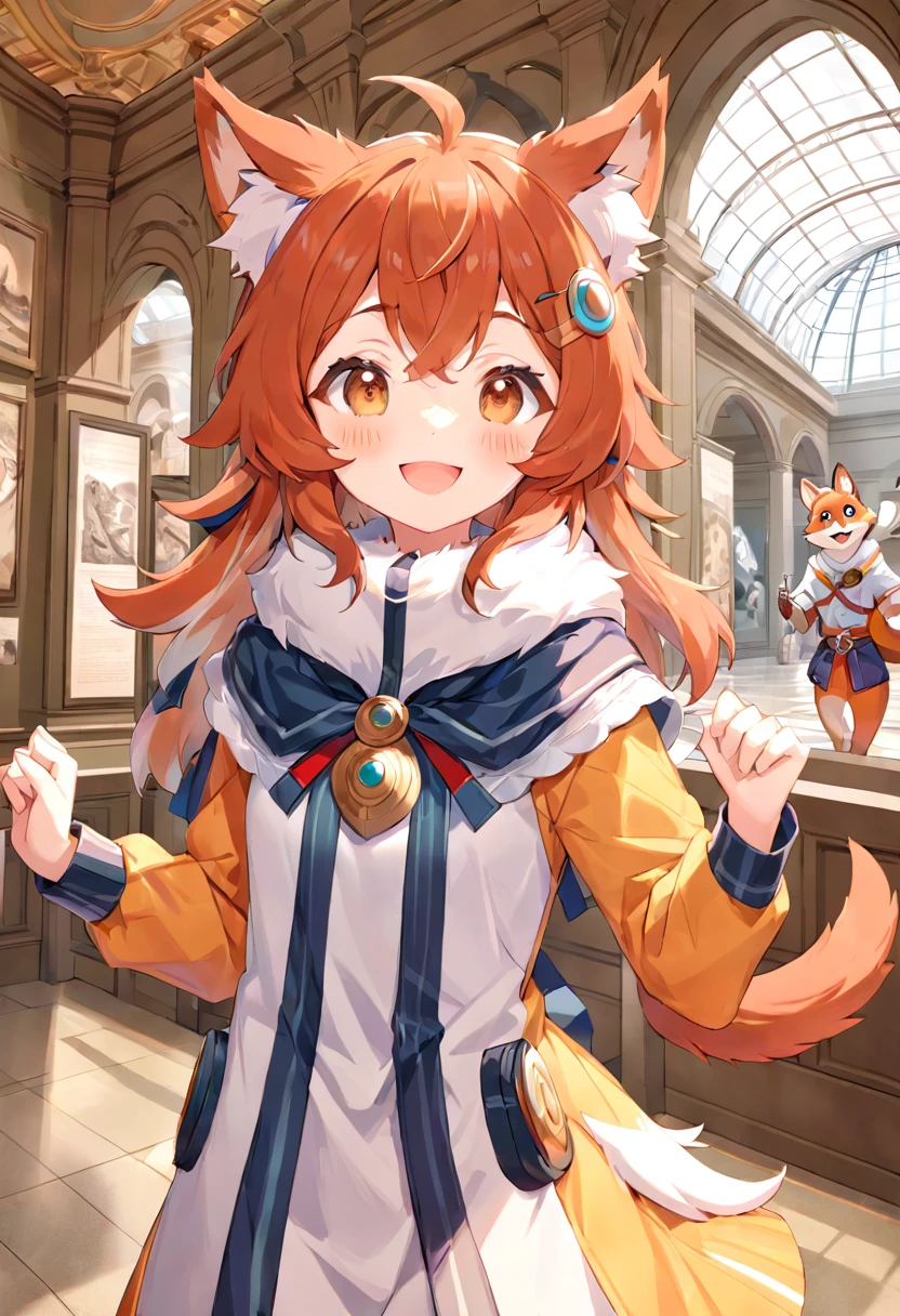 super high resolution, detailed background, museum, boy, girl, Happy, joyful, absurdres(Photos of solo travelers)(kemono, furry anthro),