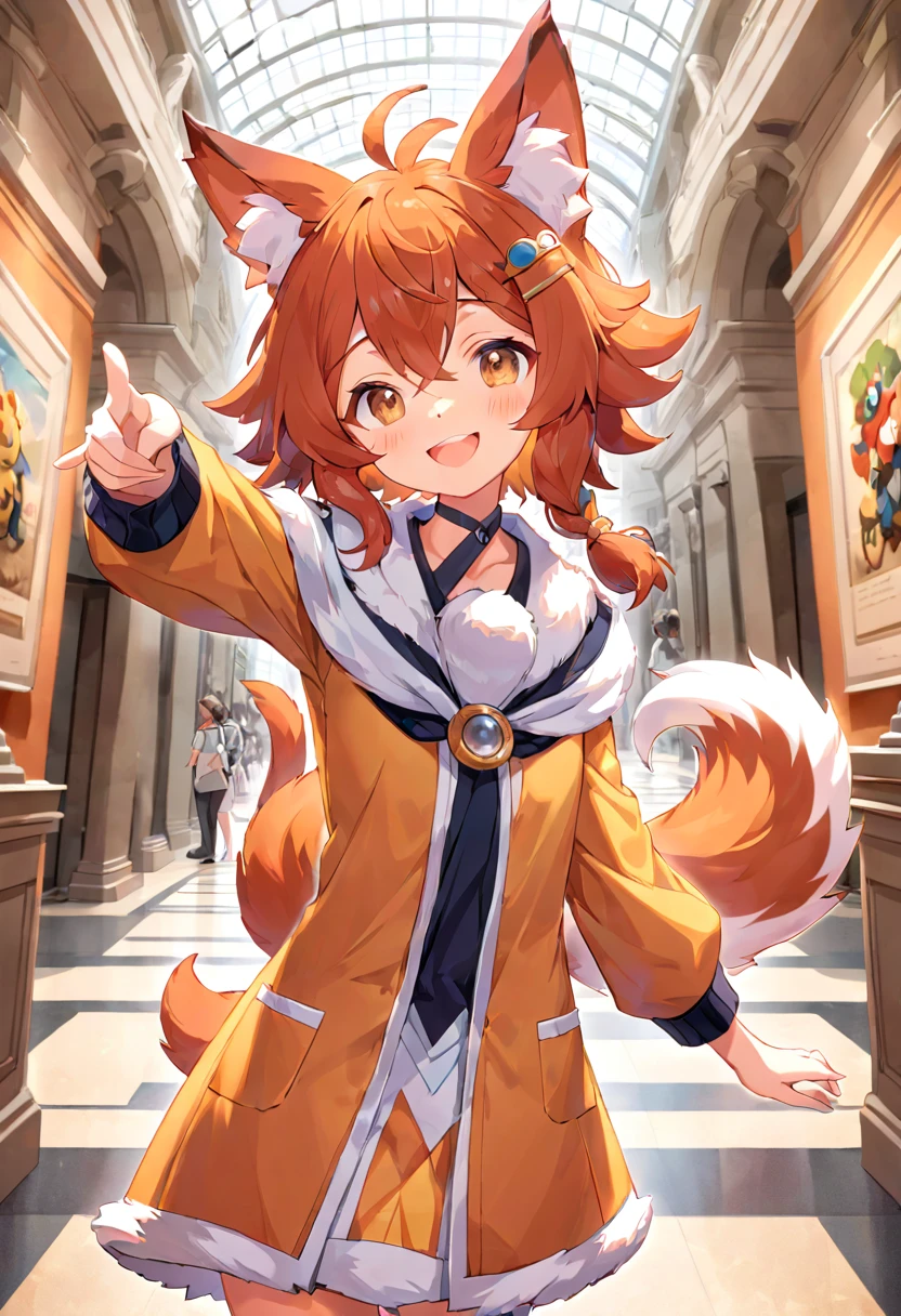 super high resolution, detailed background, museum, boy, girl, Happy, joyful, absurdres(Photos of solo travelers)(kemono, furry anthro),