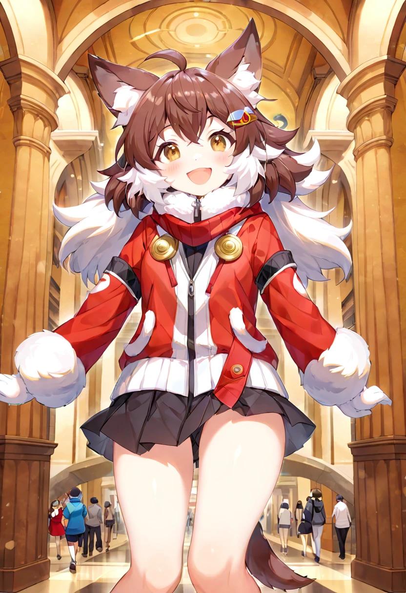 super high resolution, detailed background, museum, boy, girl, Happy, joyful, absurdres(Photos of solo travelers)(kemono, furry anthro),