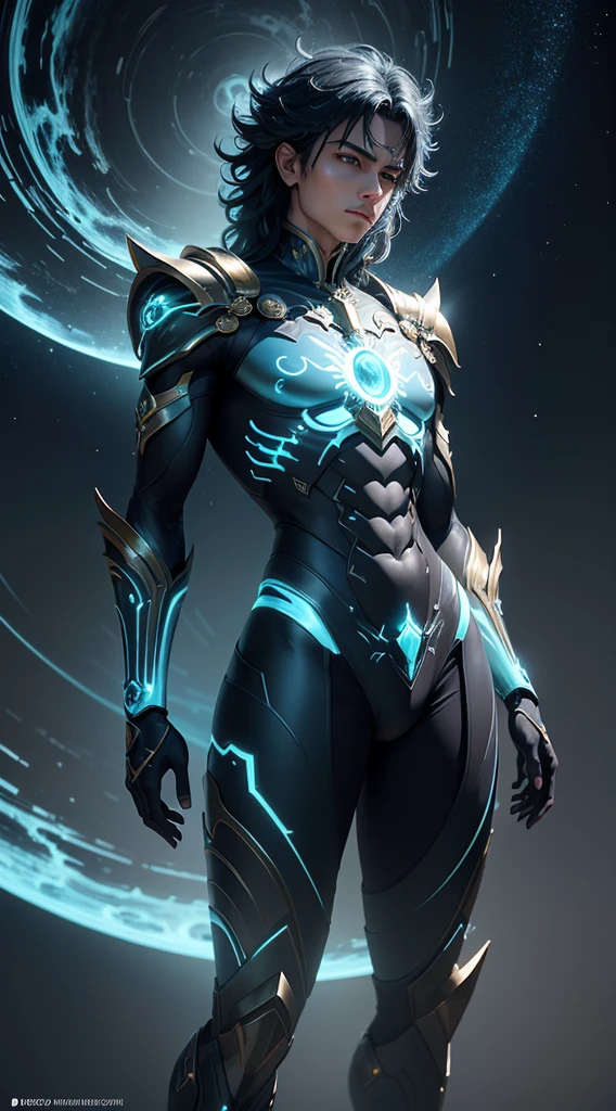 Masterpiece, Highest Quality, Ultra-Detailed, Hyper-Real, (seiya), a Man,Perfect Face, cinematic lighthing, full body, (Realistic),
Prompt:  Celestial humanoid male with a glowing blue aura and glowing green eyes, standing against a black background with blue and green light shining from both hands in a full body shot. Created using Unreal Engine 4 with cinematic lighting, wide hips, thin and narrow weist, big large feminine breasts.  
[1] 

, a emanating from both hands in a captivating full body shot. The intricate details evoke a sense of divine energy, resonating with the Unreal Engine 4 and cinematic lighting.

,
An otherworldly environment envelops the celestial humanoid male, blending hues of blue and green with cosmic surroundings that enhance the mystical essence permeating from his form.
,
The scene exudes a tranquil yet awe-inspiring atmosphere, capturing the essence of a celestial being imbued with a sense of divine power and grace.
,
A breathtaking and luminous style reminiscent of a digital illustration, highlighting the celestial humanoid male’s intricate features with a celestial glow and vibrant colors.
,
Executed with impeccable attention to detail using advanced rendering techniques and lighting effects to showcase the celestial humanoid male's divine essence in an otherworldly setting.

Negative prompt: washed out colors, mundane appearance, ordinary human, lacking intricate details, uninspired lighting, generic composition, unimpressive background, simplistic design, standard character model, lackluster execution, unoriginal concept, flat perspective, dull features, ordinary atmosphere, plain style, predictable artwork, underwhelming visuals, lack of artistic flair, common imagery, unremarkable portrayal, basic rendering, lack of creativity, generic lighting, dull texture, unimaginative scene, average artistic interpretation, uninspiring depictio
