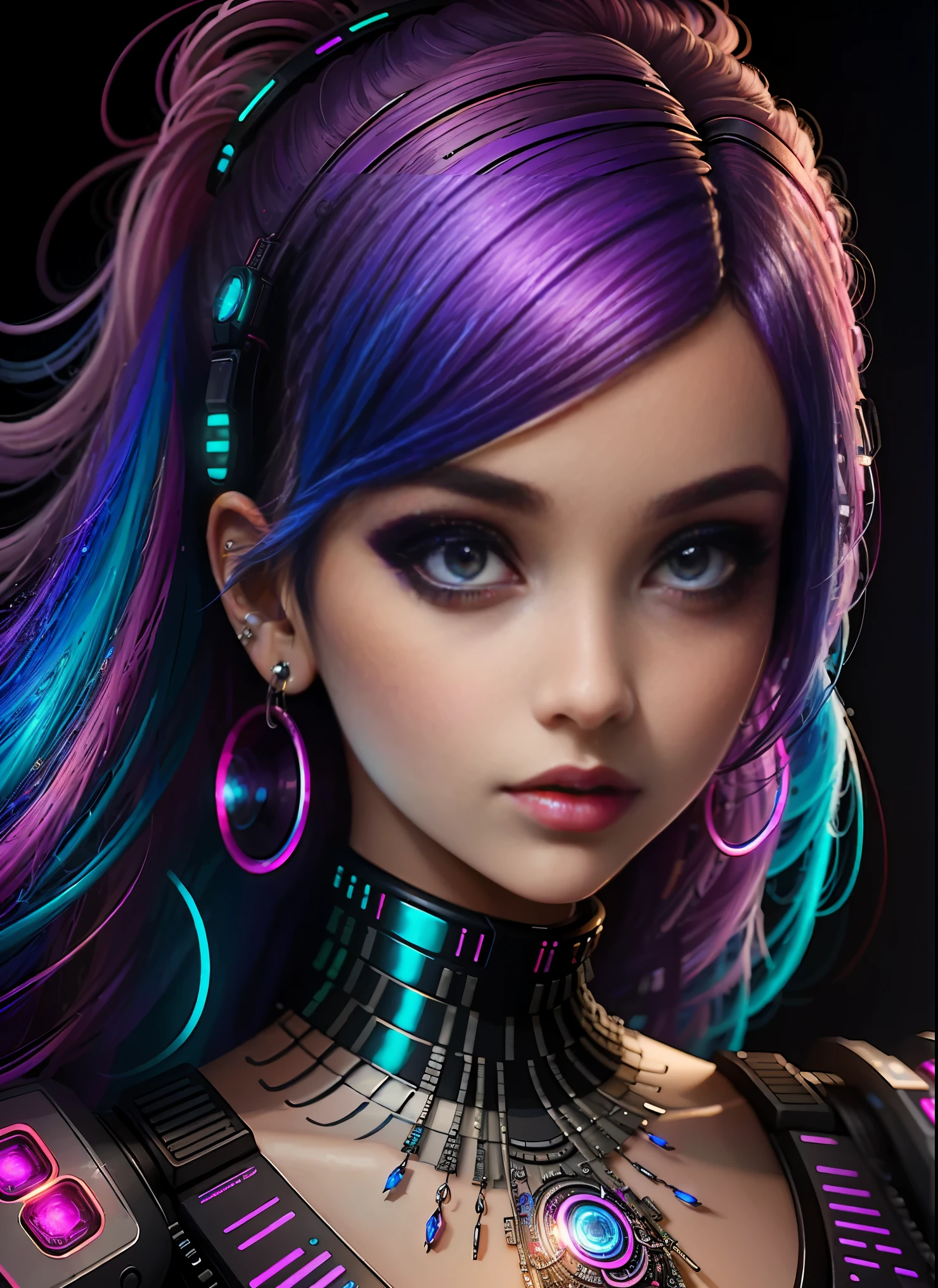 ((best quality)), ((masterpiece)), ((realisti)), (Detailed), (1 girl) Full body woman with colorful hair and piercings, Dreamy Cyberpunk Girl, Digital art in 4K with high detail, stunning digital illustration, Stunning 8K graphics, colorful digital fantasy art, colorful and dark, beautiful digital artwork, Colorful digital painting, cyberpunk digital anime art, Girl with glowing wave, Digital wallpaper art in 8K HD, beautiful digital painting